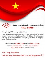 CÔNG TY NHỰA Siêu Thành THÔNG BÁO LỊCH NGHỈ LỄ 30/4 – 1/5 